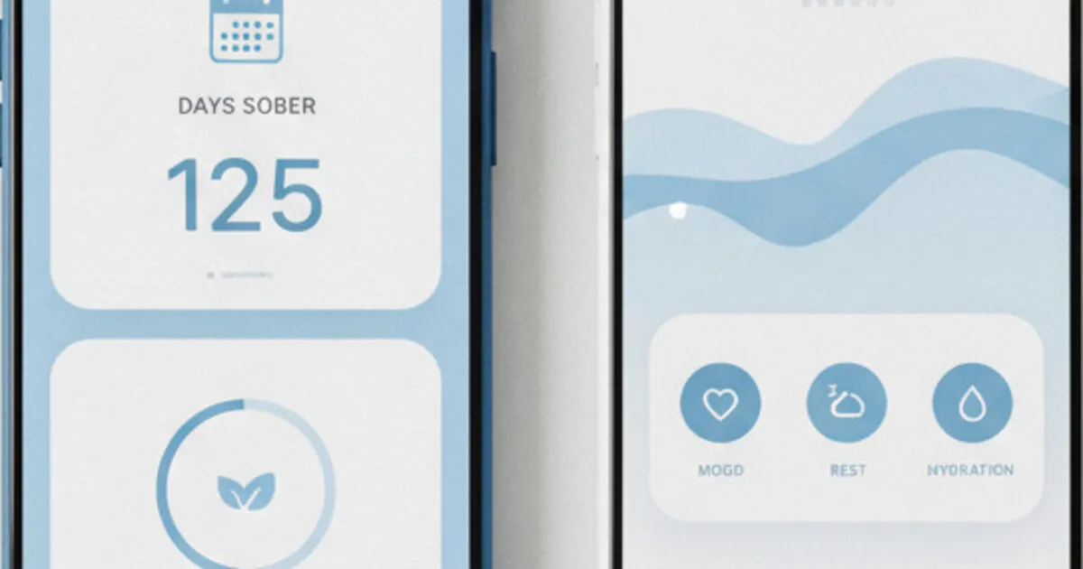 Two smartphones displaying sobriety tracker app interfaces side by side on a clean white background